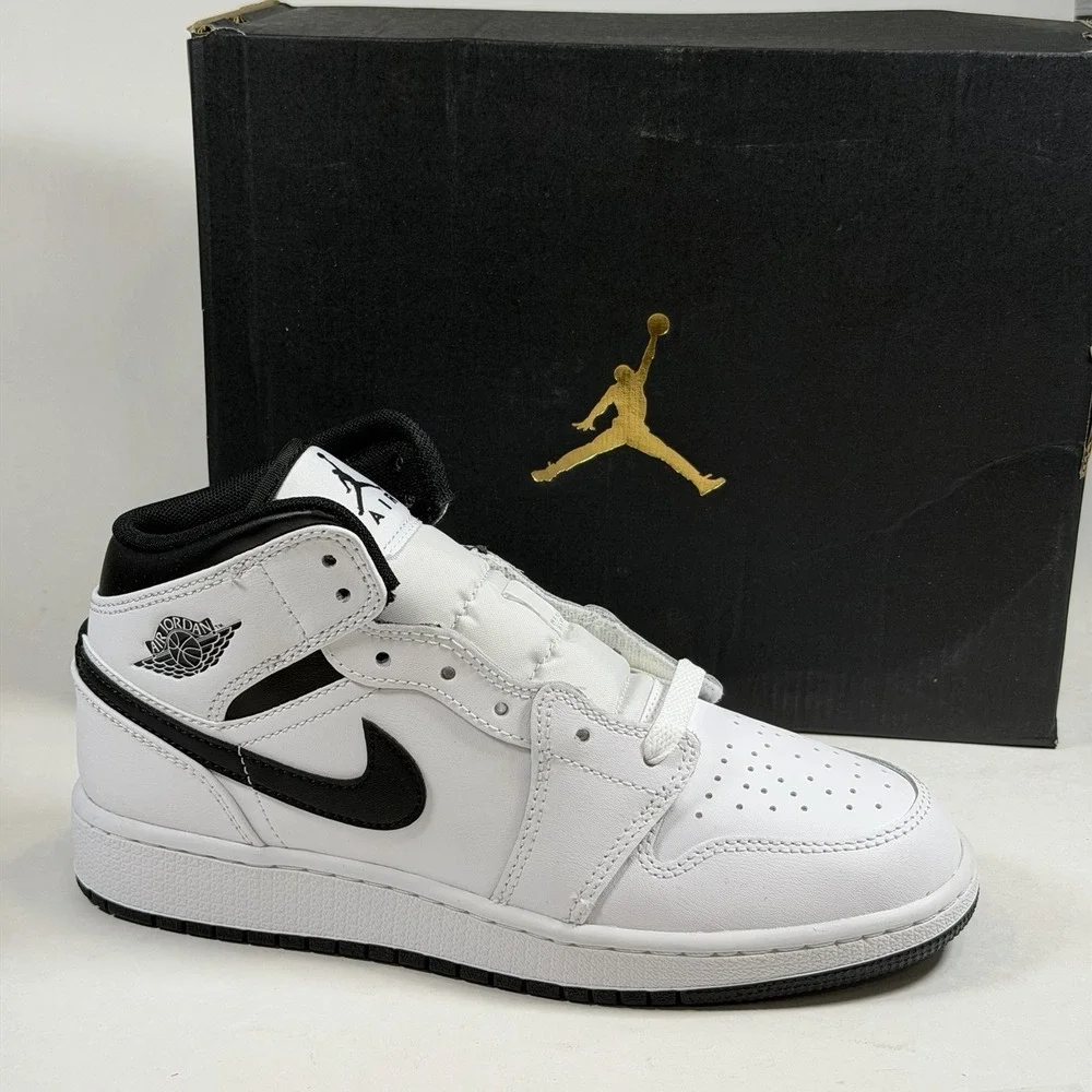 Nike Size-5 Y Kids Air Jordan 1 Mid GS Retro‎ Reverse Panda White Black